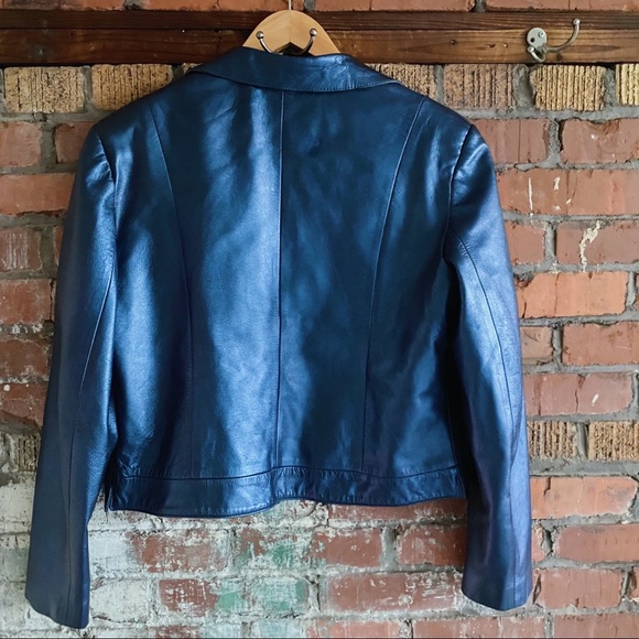 Isabel Metallic Blue Leather Moto Jacket / Blazer - Picture 3 of 5